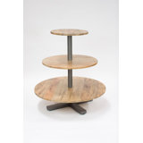 Kalalou Round Three-Tiered Mango Wood And Iron Display Tower