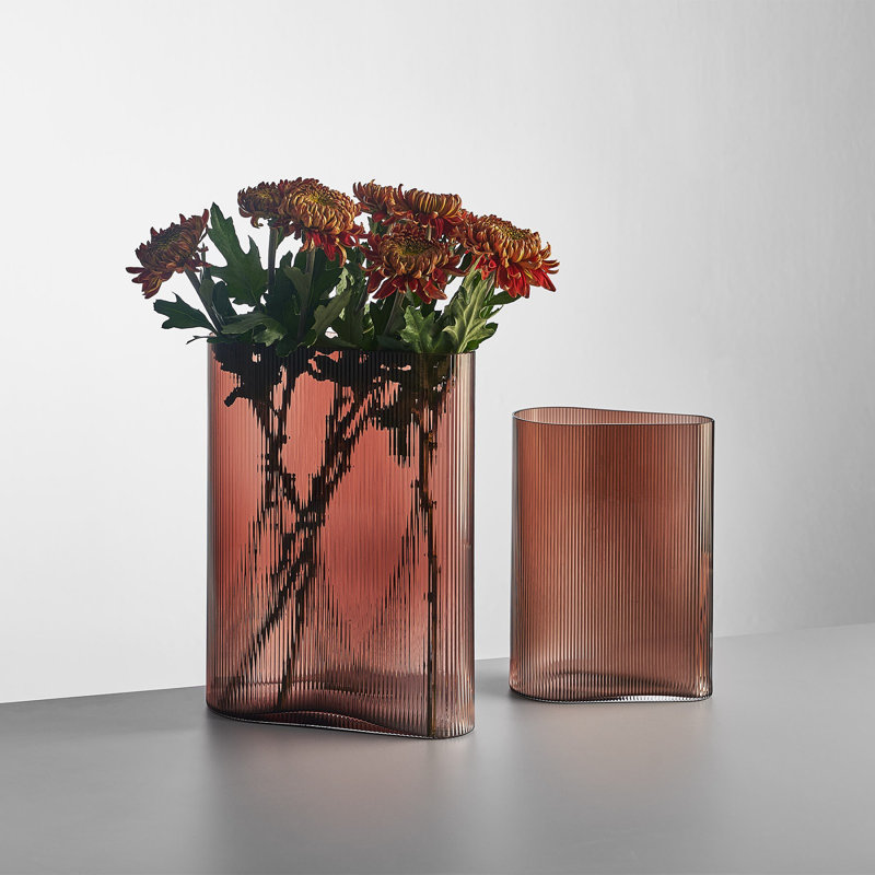 Mist Handmade Lead Free Crystal Table Vase, 11.41" H x 8.07" W x 4.33" D, Caramel
