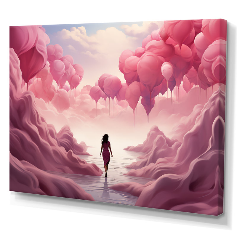 «Rose and White Air Balloon Solitude II», art mural abstrait, Toile tendue, H 16 po x l 32 po x P 1 po