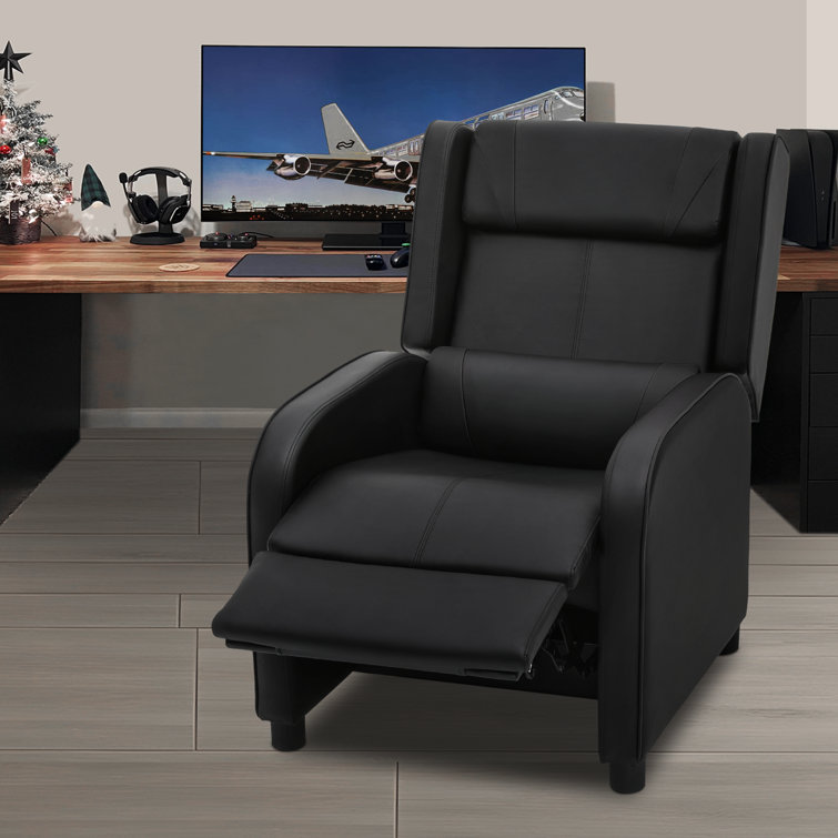 Massage Gaming Recliner Chair, Lumbar Support PU Leather Reclining Gaming Chair Sofa with Footrest Latitude Run Leather Type: Carbon Faux Leather