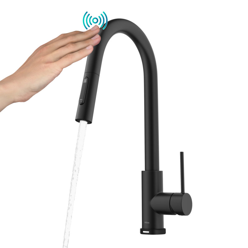 Robinet d'évier de cuisine à poignée simple Kraus Oletto, Noir mat
