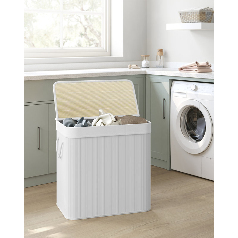 Bamboo Laundry Sorter with Handles, White