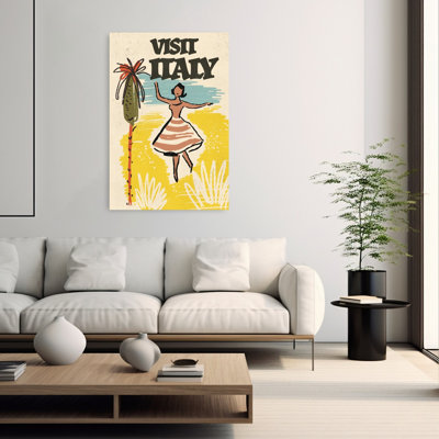 «Joyful Italian Summer», rétro, vibrant, palmier côtier, art mural