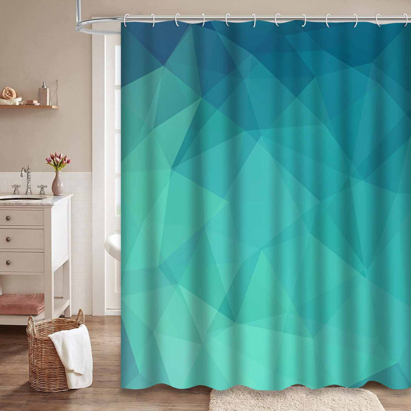 Rideau de douche à motif géométrique triangles bleu marine avec 12 crochets, L 72 po x l 84 po