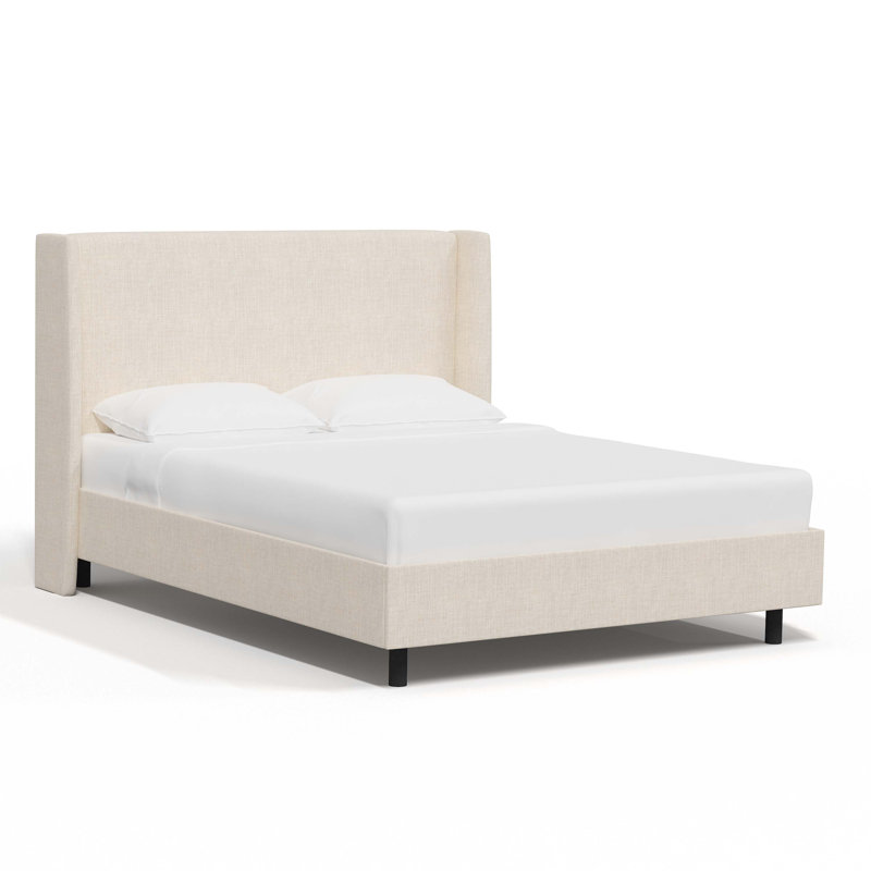 Lit plateforme tapissier Anouschka, Lin classique talc, Double