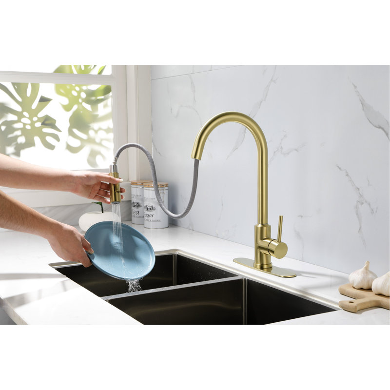Kitchen Faucet With Pull Down Spray - 360 Rotating High Nozzle, Single Handle For Simple Water Temperature And Flow Adjustment, Corrosion Rust-, 15.55 In. Depth, 10.08 Width,