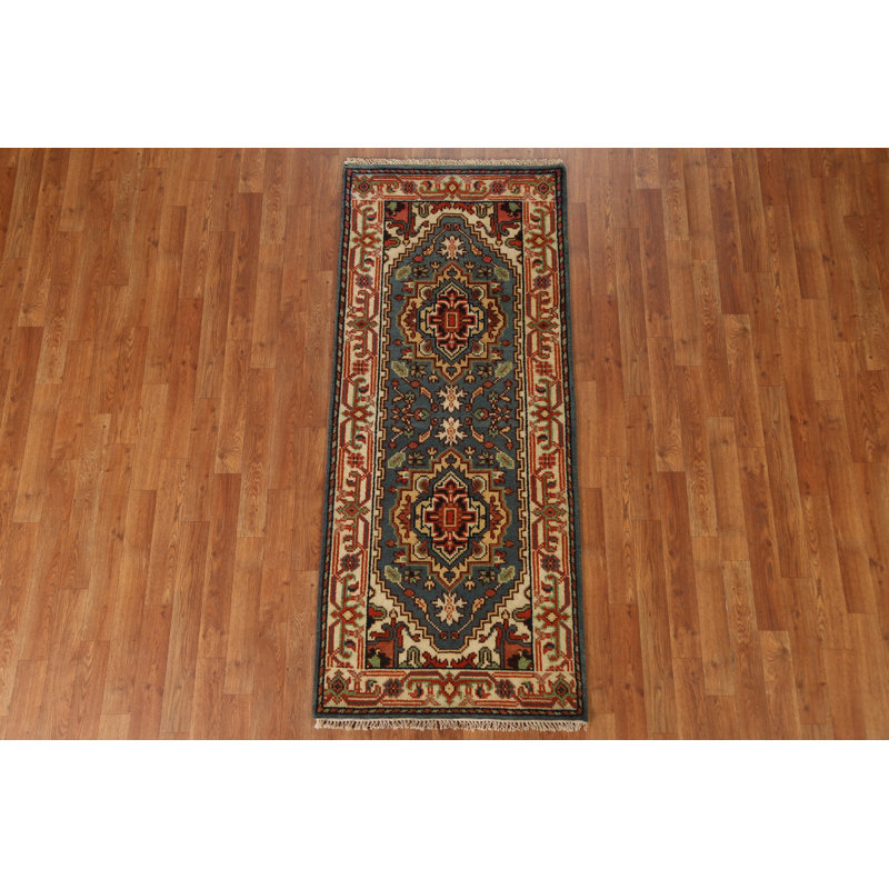 Tapis oriental bleu clair clair Heriz Serapi noué à la main 3 x 6