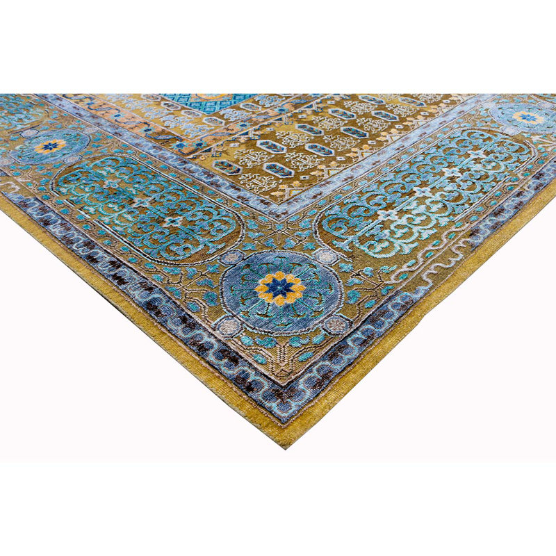 Oriental Area Rug in Camel/Blue, Rectangle 5' x 8'