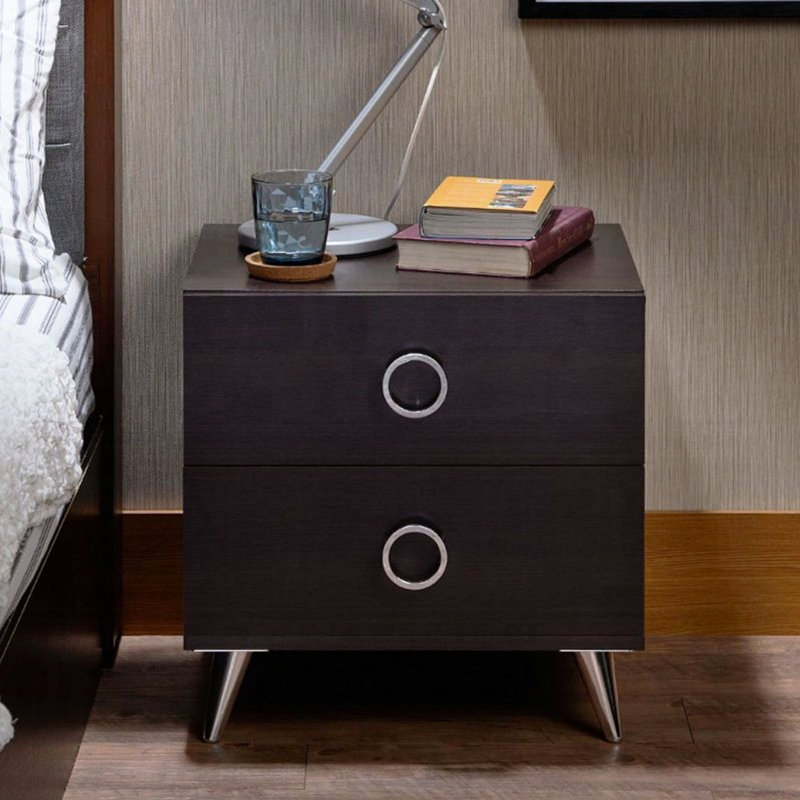 Table de chevet 2 tiroirs pour chambre à coucher - Pieds en plastique avec splendeur de tiroir argentée