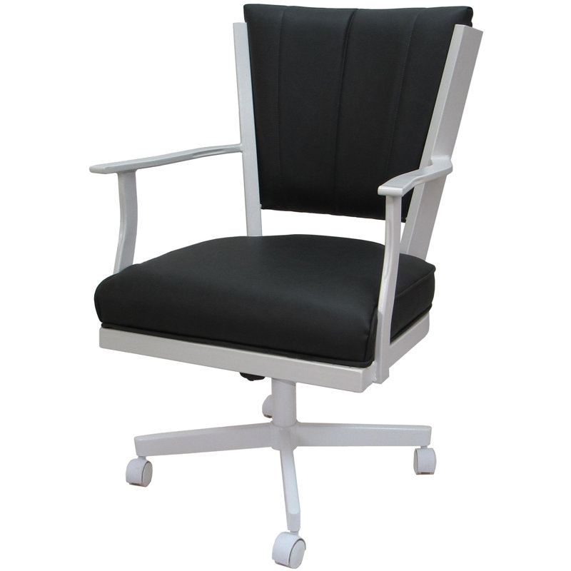 Danyael Metal Dining Caster Chair with Arms, Gray, White
