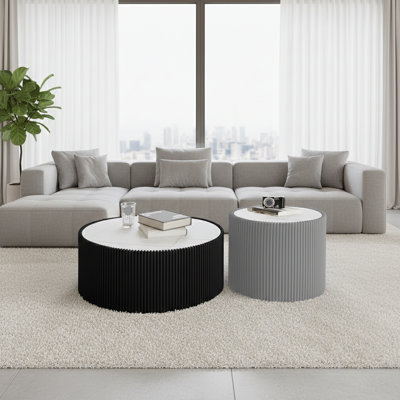  Table de bout moderne en forme de cylindre avec canapé en cuir pour meubles de salon