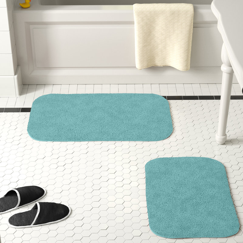 Mccluney Traditional Nylon 2 Piece Bath Rug Set with Non-Slip Backing, Sea Foam
