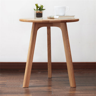 Round Side Table, Solid Wood Accent End Table with Stable 3-Leg Base for Living Room Bedroom Small Spaces