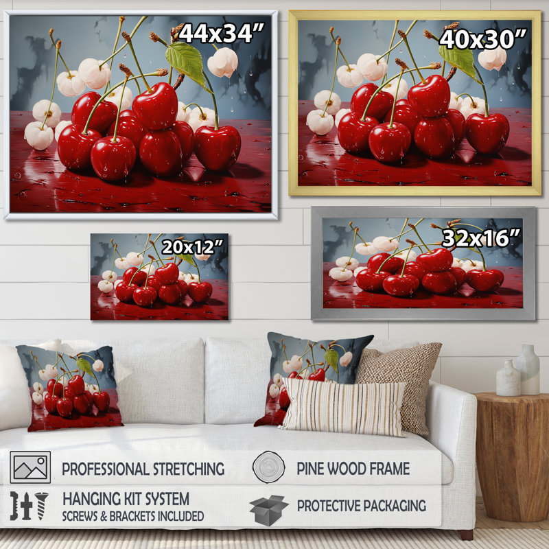 Chuckling Cherry Red - fruits, impressions sur toile_105731, H 24 po x l 32 po x P 1 po, Toile tendue