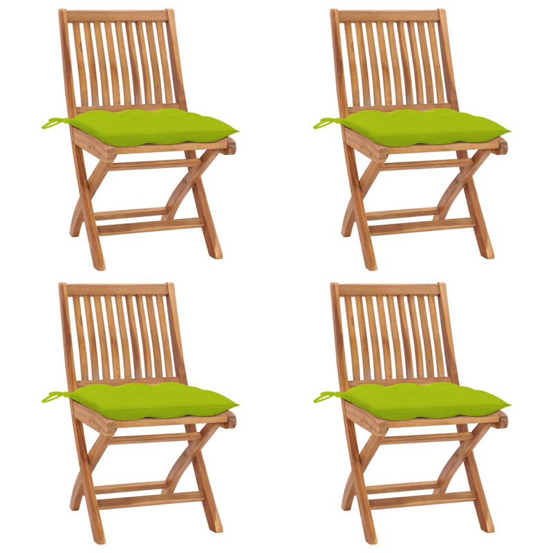 Chaise de patio pliante en teck avec coussin, Vert