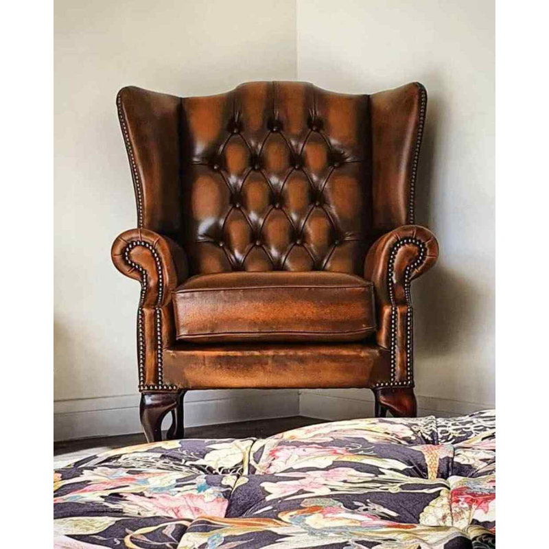 88Cm Wide Tufted Wingback Chair, Antique Tan