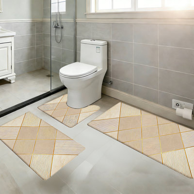 Ensemble de tapis de salle de bain doré 3 pièces, caoutchouc super absorbant antidérapant lavable pour la maison (double)