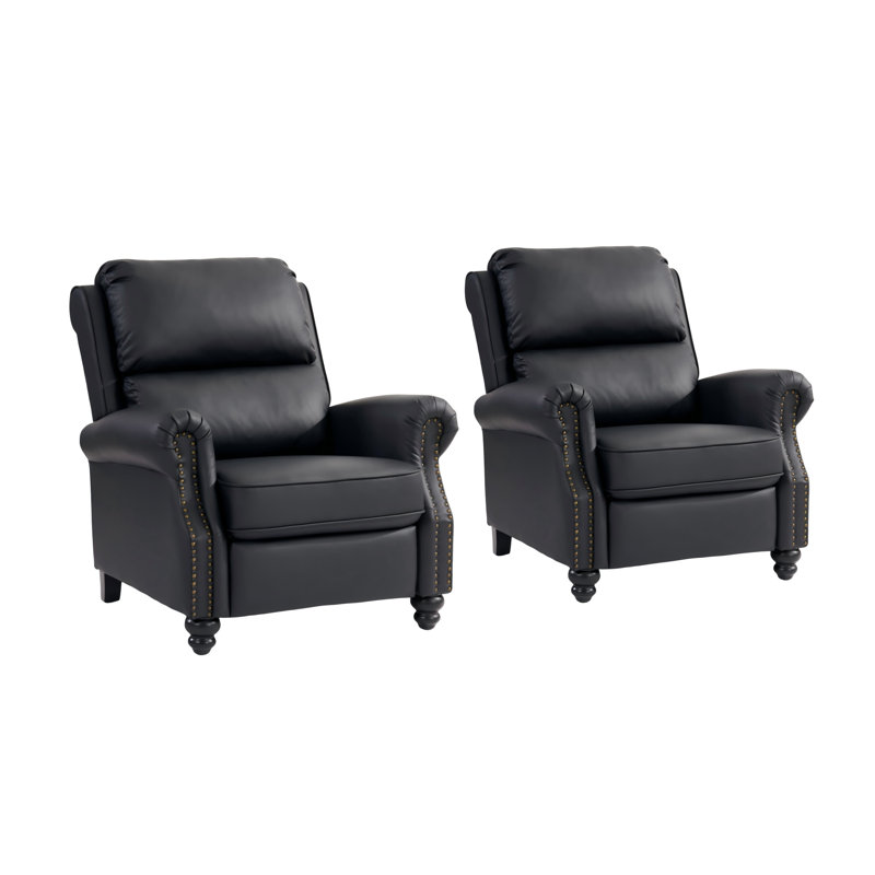 34.6" Wide Classic Super Soft Faux Leather Push-Back Recliner with Nailhead Trim（Set of 2), Black