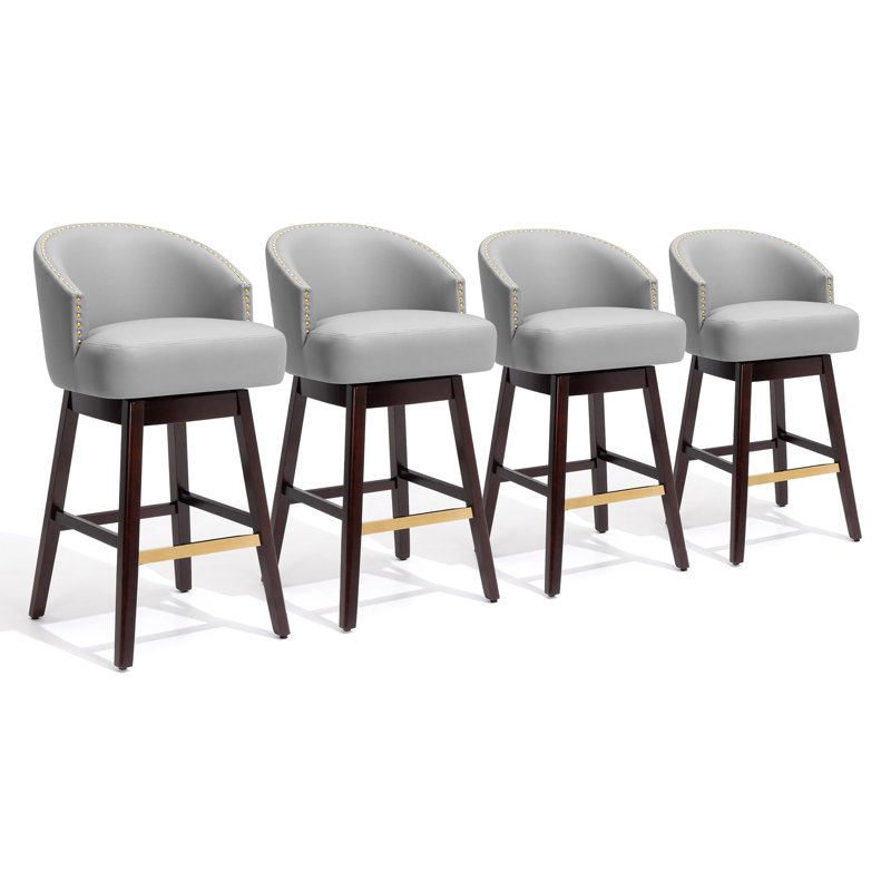 Swivel 31.9'' Faux Leather Bar Stool, Gray, Gray