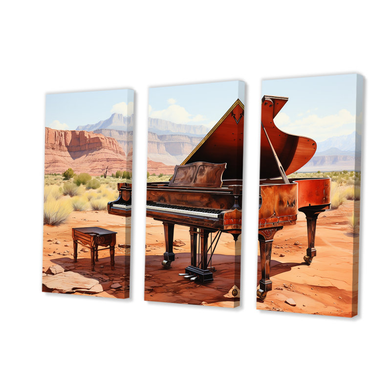 Desert Piano Melody I - Piano, art mural, Toile tendue, H 40 po x l 61 po