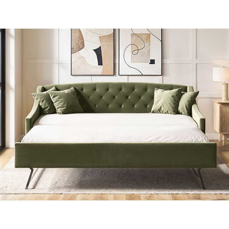 Aurora Day Bed with Trundle Boucle, Green