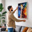 Giraffe Among Circles Modern 1 Piece Wrapped Canvas Wall Art-136727920-136727922