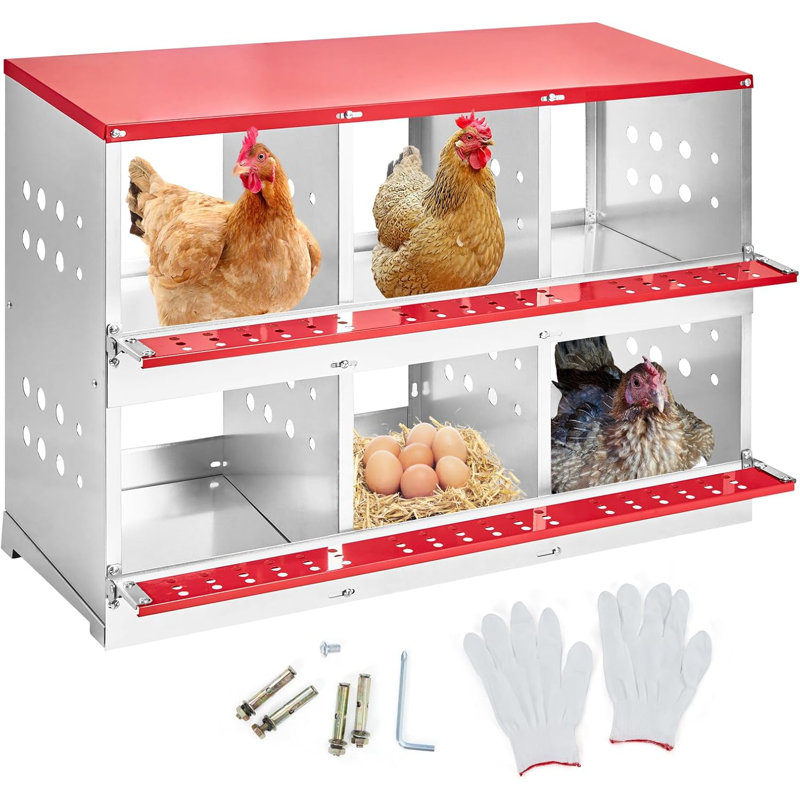 Boîtes de nidification pour poules pondeuses, boîte de nidification en métal avec trous ventilés et perchoir pour poulailler, boîtes de ponte pour poules