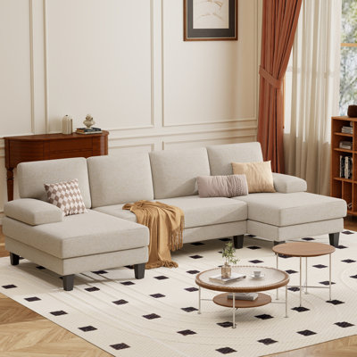 Canapé modulaire en U de 110 po avec siège en bois, structure en métal et accoudoirs rembourrés, canapé confortable moderne pour le salon et le salon familial