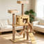 130cm Multi‑Level Plush Cat Tower with Five Jute Scratching Posts, Cat House & Hammock, Yellow