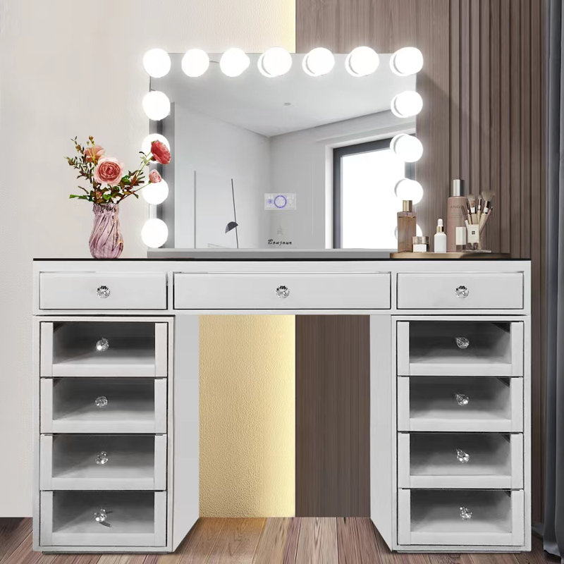 Ensemble coiffeuse Hollywood avec miroir, Gris, H 27 po x l 31,5 po