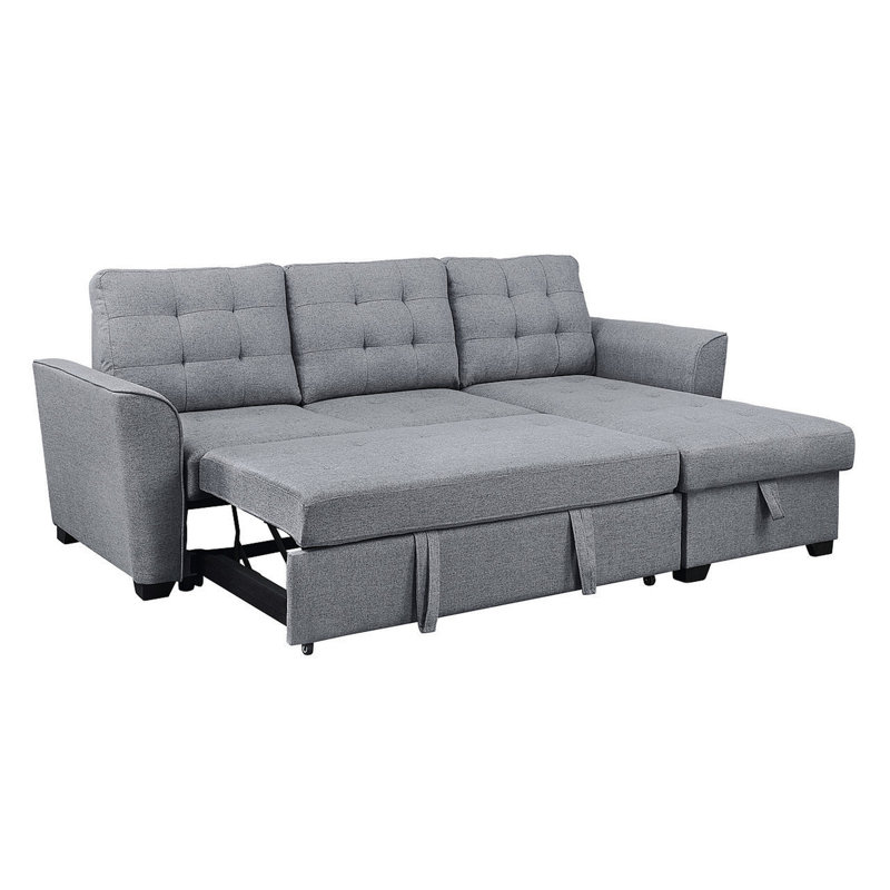 Canapé-lit modulaire en lin gris clair avec méridienne réversible 90,5 po Avery