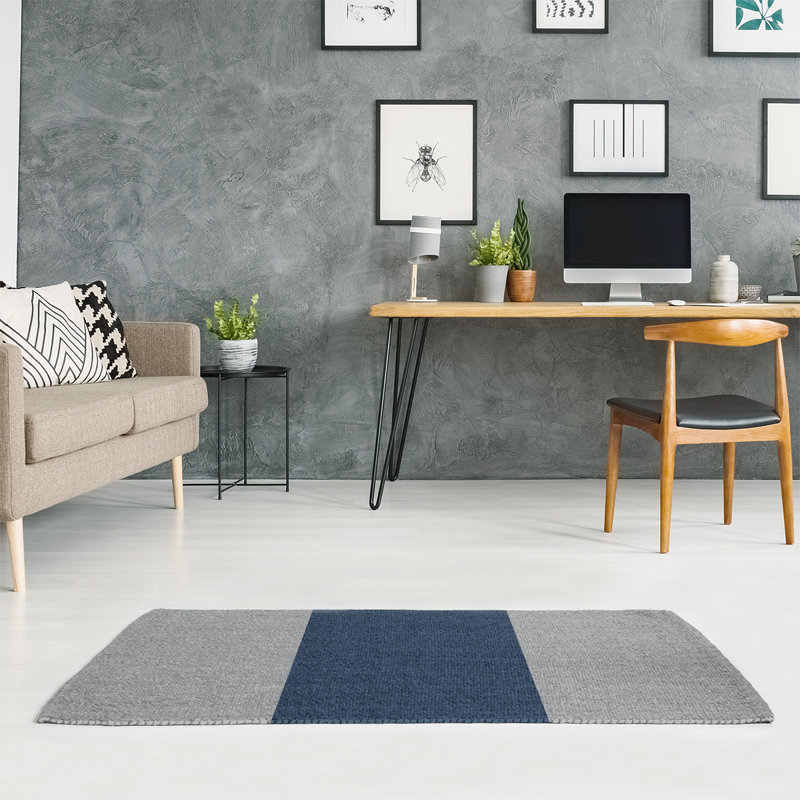 Tapis gris/bleu rayé, Rectangle 2 pi x 3 pi