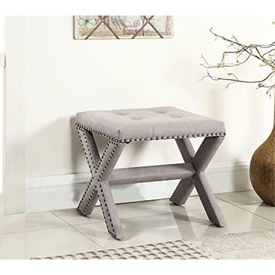 Entryway Grey Fabric Upholstered Linen Blend Bench With Seat And Nailhead Trim, Long - Lasting Engineered Hardwood, Thick Foam Padding, 19" Depth, 17" Width, 18" Height Contemporary Accent Design