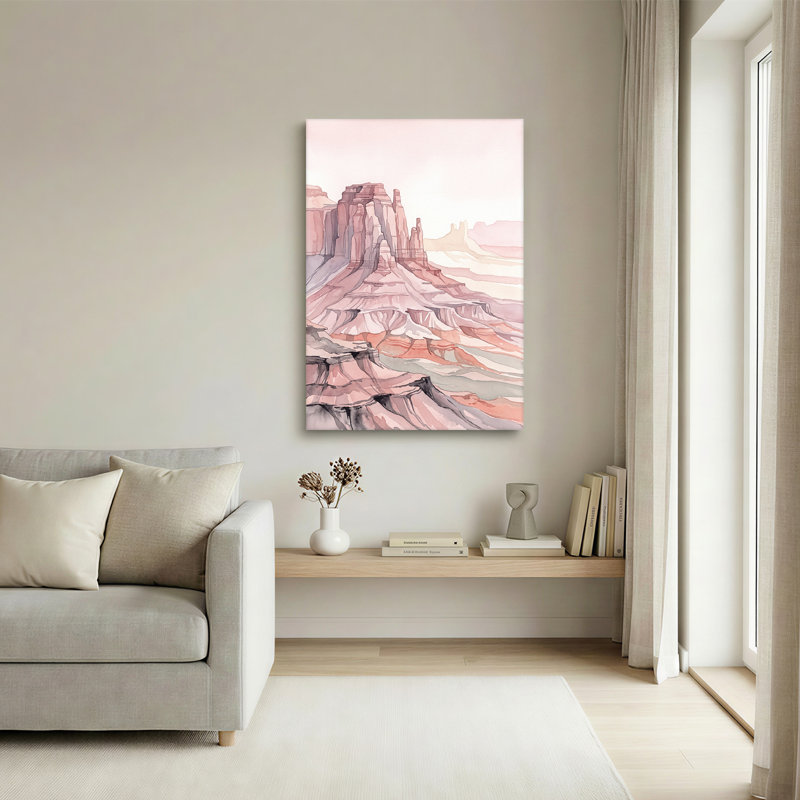 Rose, aquarelle, canyon, formation rocheuse, art mural, H 24 po x l 16 po
