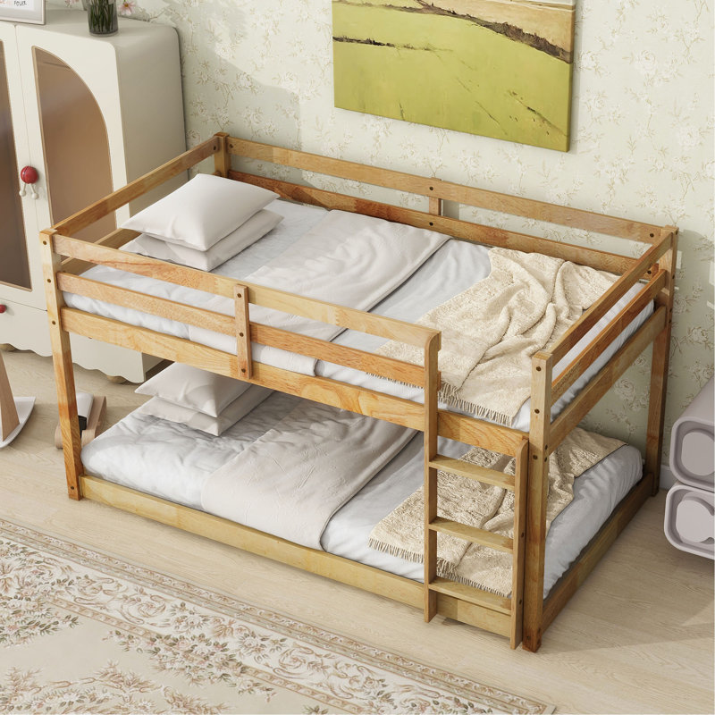 Solid Wooden Bunk Bed With Ladder, Crafted With Strengthened Slats, Natural