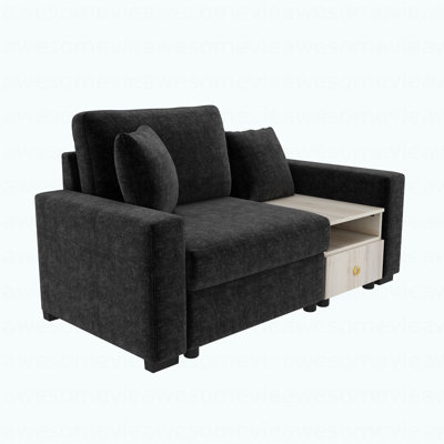 Modern Sofa Couch 63.2" Modular Sofa Upholstered Sofa Couch With Storage Armrest And Center Console For Living Room, Black