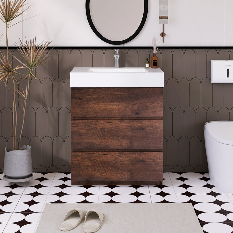 Ensemble de meuble-lavabo simple 29,9 po Satonia, Brun, Blanc