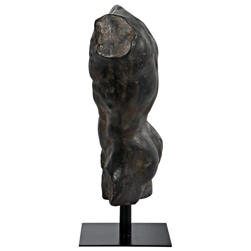 Ebony Resin Greek Torso Statue on Metal Mount