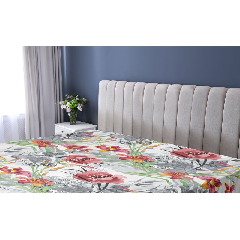 Drap-housse Ambesonne, Drap-housse très grand californien, Rubis pâle, vert fougère, cendré / floral