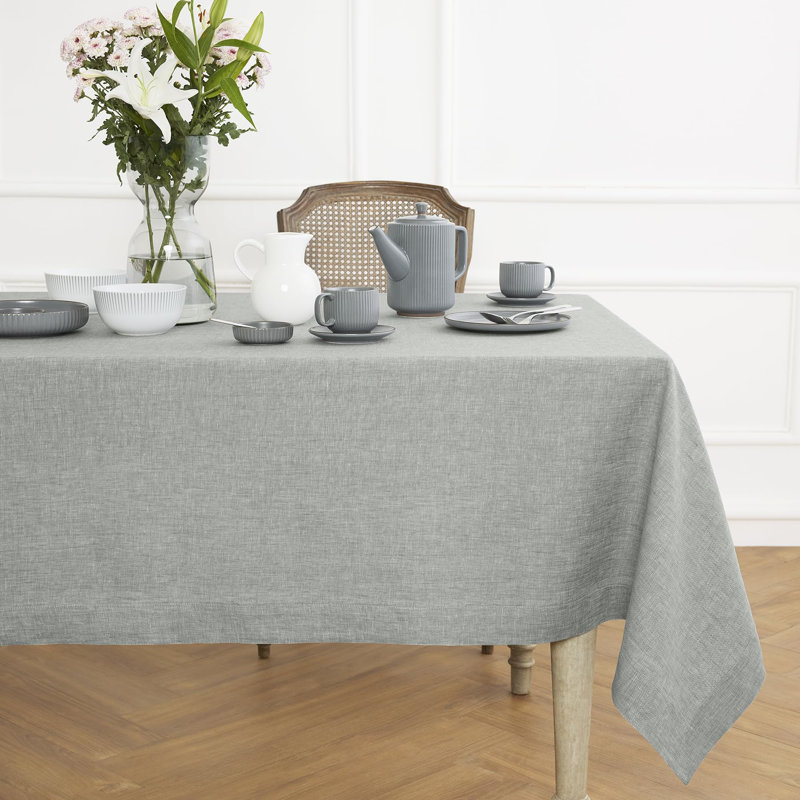 100% Pure Linen Table Throw - Athena, Chambray Gray