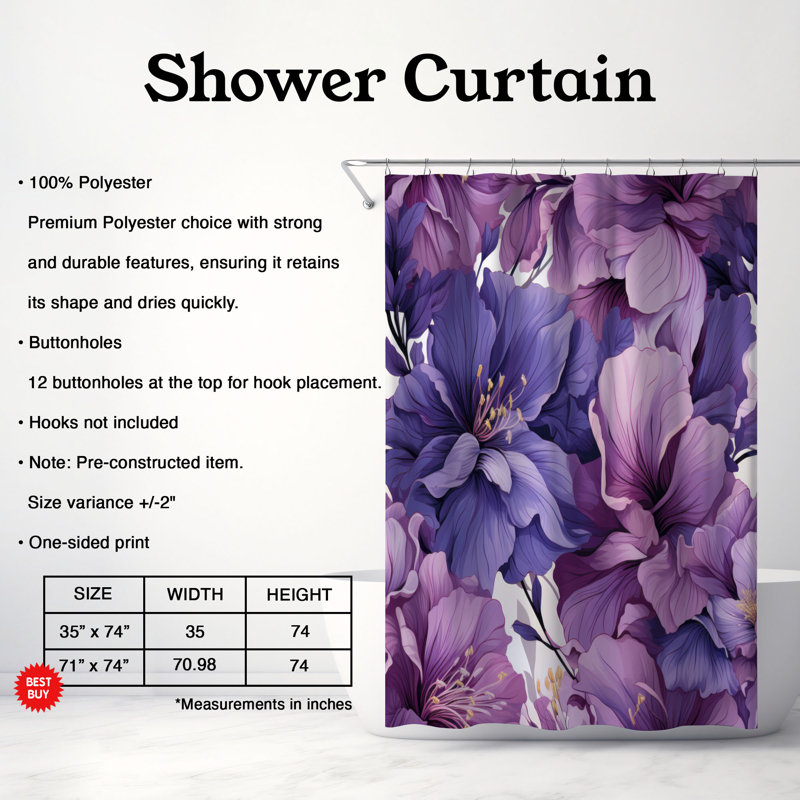 Rideau de douche Violet, H 74 po x l 71 po