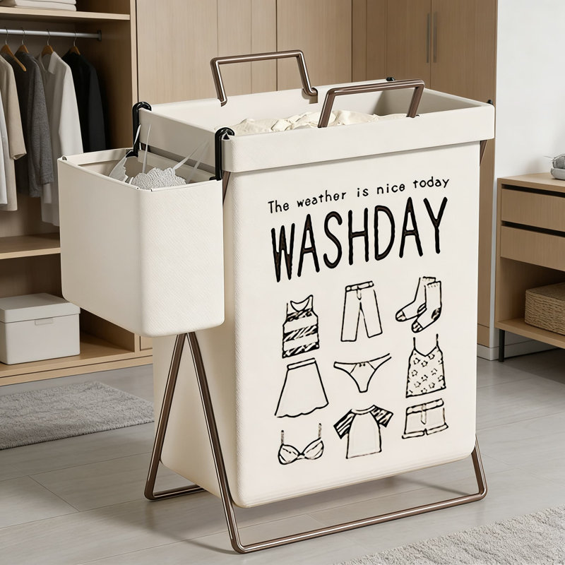 Panier à linge pliable avec support pour salle de bain de dortoir, panier à linge pliable en tissu de lin, organisateur de rangement portable