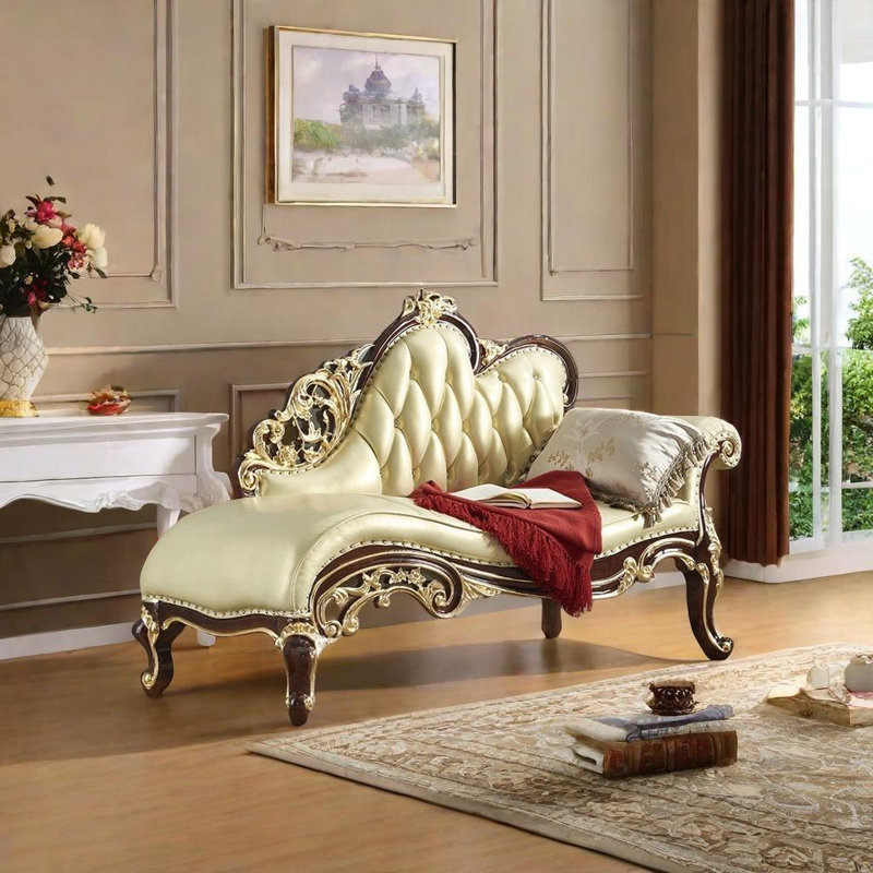 Chaise longue durable, Similicuir jaune maïs, Orienté à droite, Brun