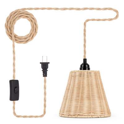Luminaire suspendu en bambou à 1 lumière avec corde de chanvre et lumière simple de 15 pi pour salon de couloir de ferme