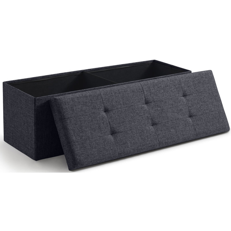 Torryn Linen Upholstered Storage Bench, Black