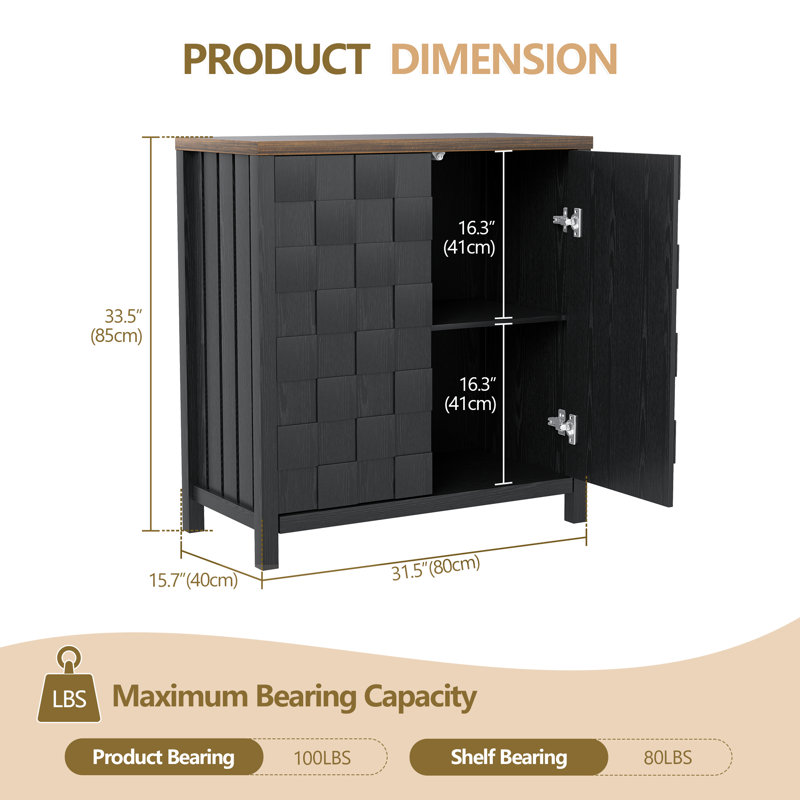 31.5'' W Accent Cabinet With Adjustable Shelves, Black