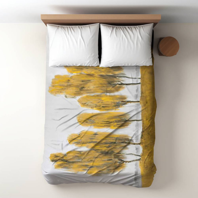 Contemporary Gray Duvet Cover - Abstract Yellow Trees Design