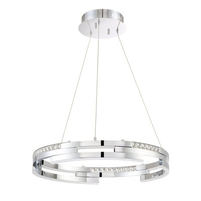 Modern SATERN LED Ring Pendant With Crystal Insets - Dimmable Black Stainless Lighting