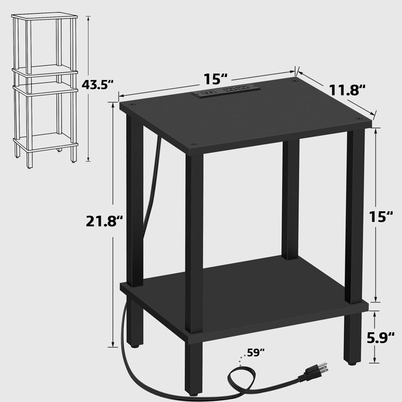 Table de bout avec station de charge Yannik, Noir