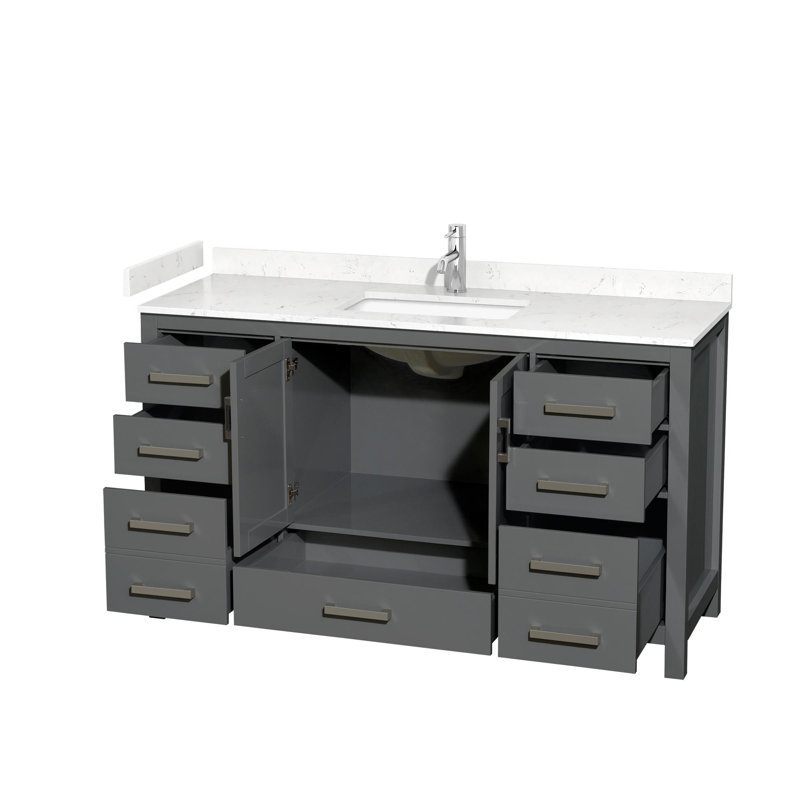 Sheffield 60" Dark Gray Freestanding Single Bathroom Vanity with Marble Top